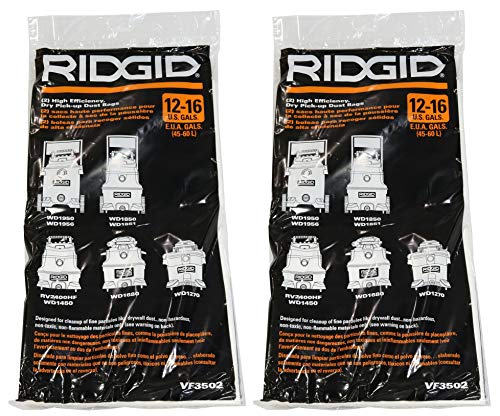 Ridgid VF3502 High Efficiency, Dry Pickup Dust Bags for 12 - 16 Gallon Ridgid Wet / Dry Vacuums (2 X Pack of 2)