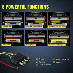 NEW SUN 60" LED Tailgate Brake Light Bar for Truck Trailer Quadruple Row Strip with Red Brake White Reverse Sequential Amber Turning Signals Strobe Lights
