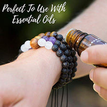 Load image into Gallery viewer, Set of 3 Anxiety Bracelet For Women | Essential Oil Bracelets, Lava Rock Diffuser Bracelets For Women with Rose Quartz, Amethyst, Tiger's Eye, Sandalwood. Gift Box. Gift Card + Extra Satin Bag.
