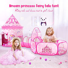 Load image into Gallery viewer, GeerWest 3PC Princess Tent for Girls with Kids Ball Pit, Kids Play Tents and Crawl Tunnel for Toddlers, Pink Pop Up Playhouse Toys for Baby Indoor&amp; Outdoor Tent Games, Birthday Kid’s Gifts
