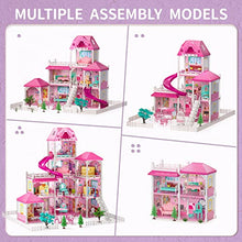Load image into Gallery viewer, TEMI Doll House Dreamhouse for Girls - 4-Story 12 Rooms Playhouse with 2 Dolls Toy Figures, Fully Furnished Fashion Dollhouse, Pretend Play House with Accessories, Gift Toy for Kids Ages 3 4 5 6 7 8+

