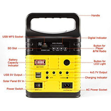 Load image into Gallery viewer, UPEOR Solar Generator Lighting System Portable Solar Power Generator Kit for Emergency Power Supply,Home &amp; Outdoor Camping,Including MP3&amp;FM Radio,Solar Panel,3 Sets LED Lights (Yellow)
