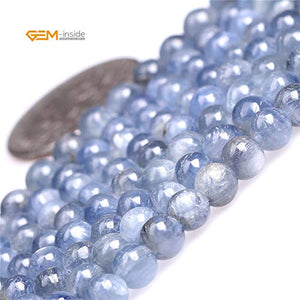 GEM-Inside Natural 4mm Blue Kyanite Gemstone Round Smooth Loose Beads Crystal Energy Stone Power for Jewelry Making 15"