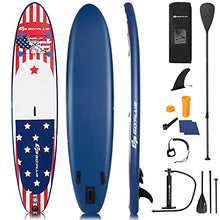Load image into Gallery viewer, Goplus Inflatable Stand up Paddle Board iSUP Cruiser 6" Thickness iSUP Package w/3 Fins Thuster, Adjustable Paddle, Pump Kit and Carry Backpack (Stars and Stripes, 11 FT)
