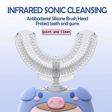 Load image into Gallery viewer, Kids Electric Toothbrushes U-Shape Sonic Electric Toothbrush with Silicone Interchangeable Brush Heads, Blue Toddler Toothbrush with 2 Modes
