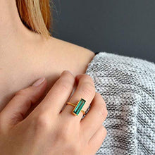 Load image into Gallery viewer, Green Tourmaline Gemstone Bar Ring, Geometric October Birthstone Ring, Adira Ring Series
