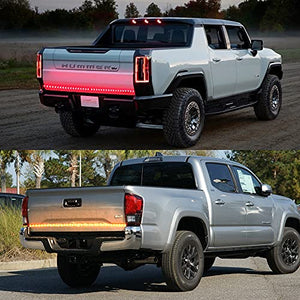 Chemini 60" LED Tailgate Light Bar Amber Leather Arrow Truck Tail Light Strip Double Flash Light Drillless Installation for Lorry Truck Pickup Truck Light Brake Lights Turn Signals Light