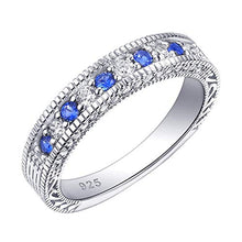 Load image into Gallery viewer, Newshe Size 7 Blue Engagement Wedding Ring Set 3pcs 2.5ct Princess White Cz and 1 Stackable Eternity Ring
