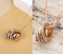 Load image into Gallery viewer, Leafael Wish Stone Pendant Necklace with Amber Brown Birthstone Crystal for November, 18K Rose Gold Plated, 18" + 2" Chain
