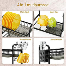 Load image into Gallery viewer, Dish Drying Rack, Swedecor 2 Tier Rust-Resistant Dish Rack Small Dishes Drainer with Drain Board Tray, Glass Holder and Utensil Holder for Kitchen Counter, Black
