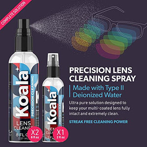 Koala Eyeglass Lens Cleaner Spray Kit | American Made | 18 Ounces + 3 Koala Cloths | Streak and Alcohol Free | Carefully Engineered Glasses Cleaner | Safe for All Lenses