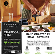 Load image into Gallery viewer, Natural Activated Charcoal Soap Bar (2-Pack) | Hand, Foot &amp; Body Soap for Acne, Blackheads, Eczema, Athletes Foot | Tea Tree, Peppermint &amp; Charcoal Soap | Vegan, Cruelty Free | Made In USA | 8 Oz
