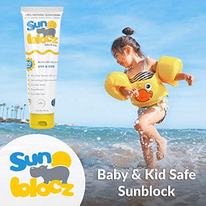 Sunblocz Zinc Oxide Sunscreen for Baby and Kids, SPF 50, Natural, Mineral Zinc Oxide Organic Sunblock, Broad Spectrum, Waterproof, Reef Safe