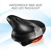 Load image into Gallery viewer, provelo Most Comfortable Bike Seat for Men Women - Wide Soft Padded Bicycle Saddle – LED Taillight – Clamp and Protection Cover Included – Comfort Memory Foam Cushion - Waterproof Leather
