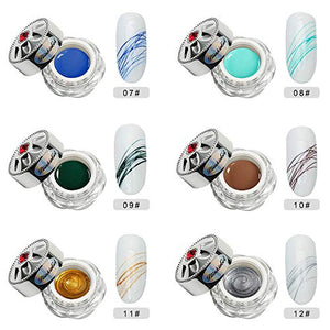 12 Colors Spider Gel, Liner Gel Nail Polish Kit, Nail Painting Drawing Design, Spider Web Silk Line with Liner Brush Dotting Tool (5ml12)