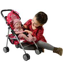 Load image into Gallery viewer, The New York Doll Collection My First Doll Stroller with Basket &amp; Heart Design Foldable Doll Stroller, Pink

