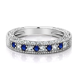 Gem Stone King 925 Sterling Silver Blue and White Created Sapphire Wedding Band Ring For Women (1.00 Cttw)