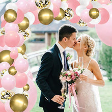 Load image into Gallery viewer, RUBFAC Pink Balloon Arch Garland Kit, 192 Pcs Pink White Gold and Gold Confetti Balloons for Birthday Party, Shower, Wedding Background Decorations
