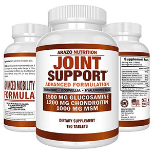 Glucosamine Chondroitin Turmeric MSM Boswellia - Joint Support Supplement for Relief 180 Tablets - Arazo Nutrition