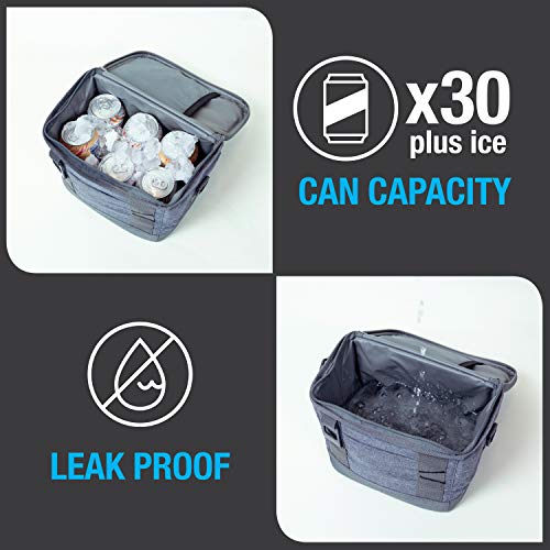 Load image into Gallery viewer, CleverMade Collapsible Soft Cooler Bag Tote - Insulated 30 Can Leakproof Small Cooler Box with Bottle Opener and Shoulder Strap for Lunch, Beach, and Picnic - Grey