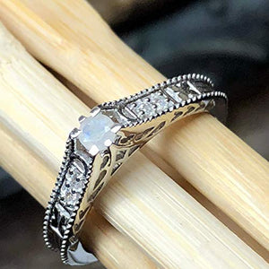 Genuine Rainbow Moonstone 925 Solid Sterling Silver Engagement Ring Size 7, 7.75, 8, 8.75, 9