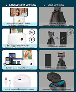 Auto Tracking Smart Shooting Holder【NO APP Required】 360°Rotation Auto Face Selfie Stick, Suitable for Phone, Tablet - Cell Phone Camera Mount for Tripod Stand - Idea for Live Streaming, Live Video
