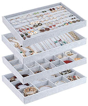 Load image into Gallery viewer, UIUIX Stackable Velvet Jewelry Trays Organizer for Drawer, Velvet Jewelry Storage Display Trays, Earring Necklace Bracelet Ring Organizer, Set of 4 (Grey)
