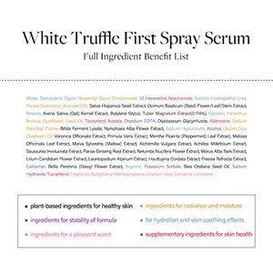 Dalba mist white truffle first spray serum mist, all-in-one hydrating glowing mist serum, avocado oil, sunflower seed oil, niacinamide, 3.38 fl oz