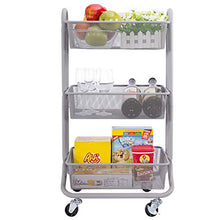 Load image into Gallery viewer, DESIGNA 3-Tier Rolling Utility Cart Storage Shelves Multifunction, Metal Mesh Baskets, Pantry Cart with Lockable Wheels, Gray
