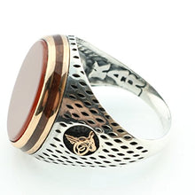 Load image into Gallery viewer, KAR 925K Stamped Sterling Silver Agate (Aqeeq) Ottoman Men&#39;s Ring K51C (8)
