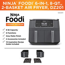 Load image into Gallery viewer, Ninja DZ201 Foodi 8 Quart 6-in-1 DualZone 2-Basket Air Fryer with 2 Independent Frying Baskets, Match Cook &amp; Smart Finish to Roast, Broil, Dehydrate &amp; More for Quick, Easy Meals, Grey
