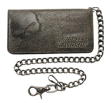 Load image into Gallery viewer, Harley-Davidson Men's Burnished Bi-Fold Skull Biker Chain Wallet BM2616L-TanBlk
