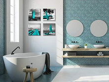 Load image into Gallery viewer, Beach Wall Art Teal Wall Decor Bathroom Decor Sets Accessories Black and White Ocean Lighthouse Painting Palm Tree Surfboard Car Picture Prints Seascape Office Kitchen Poster 12x12 inches x4
