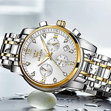 Load image into Gallery viewer, OLEVS Male Wrist Watches, Analog Quartz Business Stainless Steel Waterproof Luminous Watches Luxury Casual Classic Glamour White Big Diamond Dial Date Multi-Function Chronograph Watches for Man
