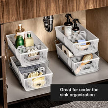 Load image into Gallery viewer, madesmart 2-Tier Organizer, Multi-Purpose Slide-Out Storage Baskets with Handles and Dividers, Frost
