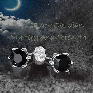 Sunnyshopday 18ct White Gold Plated on Sterling Silver Base Black Obsidian,Earring Stud with Gift Box,Men Women