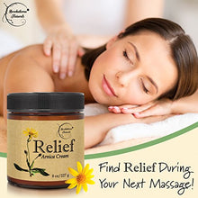 Load image into Gallery viewer, Relief Arnica Cream – Enriched with Lemongrass, Eucalyptus &amp; Rosemary Essential Oils – All Natural Massage Lotion for Sore Muscles &amp; Stiffness. Perfect for Massage Therapy by Brookethorne Naturals

