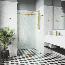 Load image into Gallery viewer, VIGO VG6021MGCL6076 3.0"L -60.0"W -76.0"H Elan Frameless Sliding Rectangle Shower Door with Clear Tempered Glass and Stainless Steel Hardware in Matte Gold Finish with Reversible Handle
