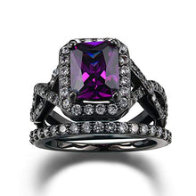 Load image into Gallery viewer, Double Fair Black Gold Plated Amethyst Crystal Ring Set Paved with Cubic Zircon (DWR480) (9)
