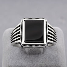 Load image into Gallery viewer, chimoda Turkish Silver Jewelry Black Onyx Stone 925 Sterling Men&#39;s Ring Striped Design (11)
