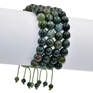 AD Beads Natural 10mm Gemstone Bracelets Healing Power Crystal Macrame Adjustable 7-9 Inch (Moss Agate)