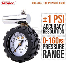 Load image into Gallery viewer, Hi-Spec 160 PSI Tire Pressure Dial Gauge for Presta Valves on Road Racing Bikes &amp; High End Mountain Bikes. Glass Dial with Quick-Release Air Button. Pocketable with a Rugged Protective Ring
