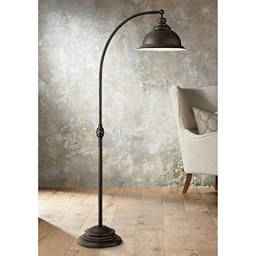 Wyatt II Farmhouse Arc Floor Lamp Dark Bronze Metal Shade Step Switch for Living Room Reading Bedroom Office - Franklin Iron Works