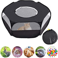 Load image into Gallery viewer, Motley Small Animal Playpen with Cover,Foldable Portable Pet Cage,Waterproof Breathable Transparent Indoor Outdoor Use Yard Fence Tent for Rabbit, Squirrel,Kitten,Puppy,Chinchilla and Hedgehog(Black)
