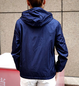 Panegy Men's Quick Dry Windbreaker Hoodie Skin Coat Women's Casual Travel Jacket Packable Dark Blue L