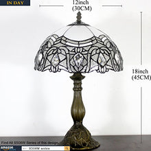 Load image into Gallery viewer, WERFACTORY Tiffany Lamp White Bent Stained Glass Bedside Table Lamp Desk Reading Light 12X12X18 Inches Decor Bedroom Living Room Home Office S508W Series
