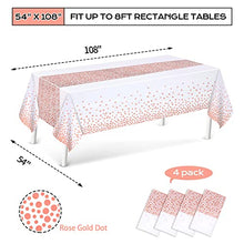 Load image into Gallery viewer, 4 Pack Plastic Tablecloths for Rectangle Tables, Waterproof Disposable Table Cloths, White and Rose Gold Rectangular Table Covers for Parties Birthday Thanksgiving Christmas Wedding, 54" x 108"
