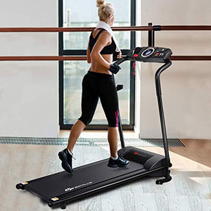 Goplus Compact Folding Treadmill for Home, Electric Walking Running Machine, Low Noise, Built-in 2 Workout Modes and 12 Programs, with Display