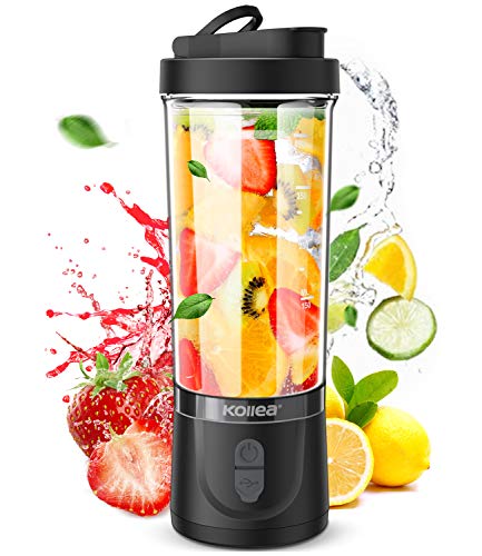Portable Blender, Kollea Personal Size Blender for Shakes and Smoothies 18oz Smoothie Blender Juice Maker with 6 Blades, Travel Blender for Sports, Gym, Travel, Home, Office Use (Black)