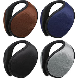 4 Pieces Ear Muffs For Winter Ear Warmer Ear Covers Behind The Head Ear Muffs for Men Women Outdoor (Black, Grey, Dark Blue, Brown)